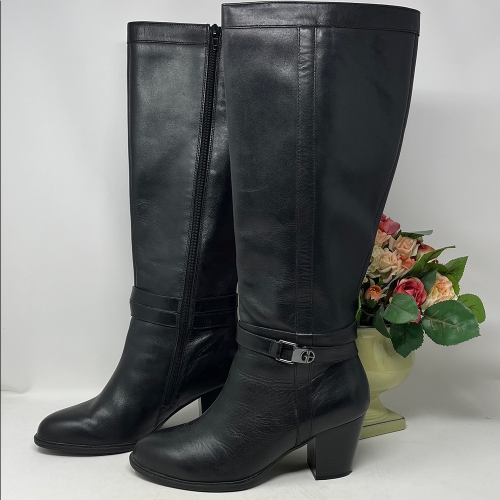 Giani Bernini Rozario Memory Foam Tall Knee Boots Black Leather Size 9.5